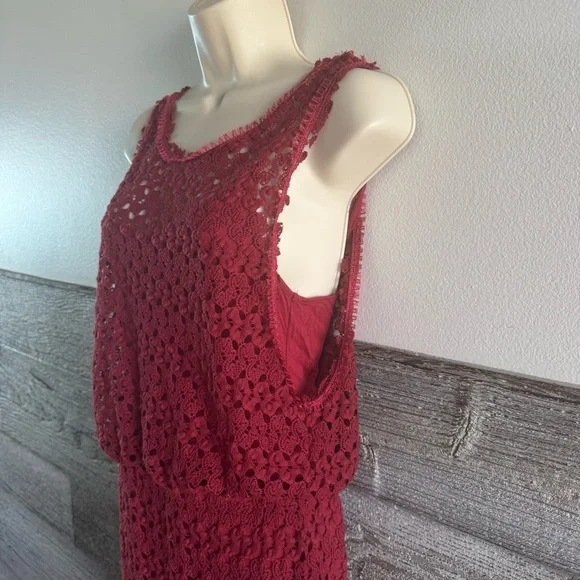 Free People Lily Lace Blouson Dress Red Raisin Size Small (T1) - Picture 2 of 10